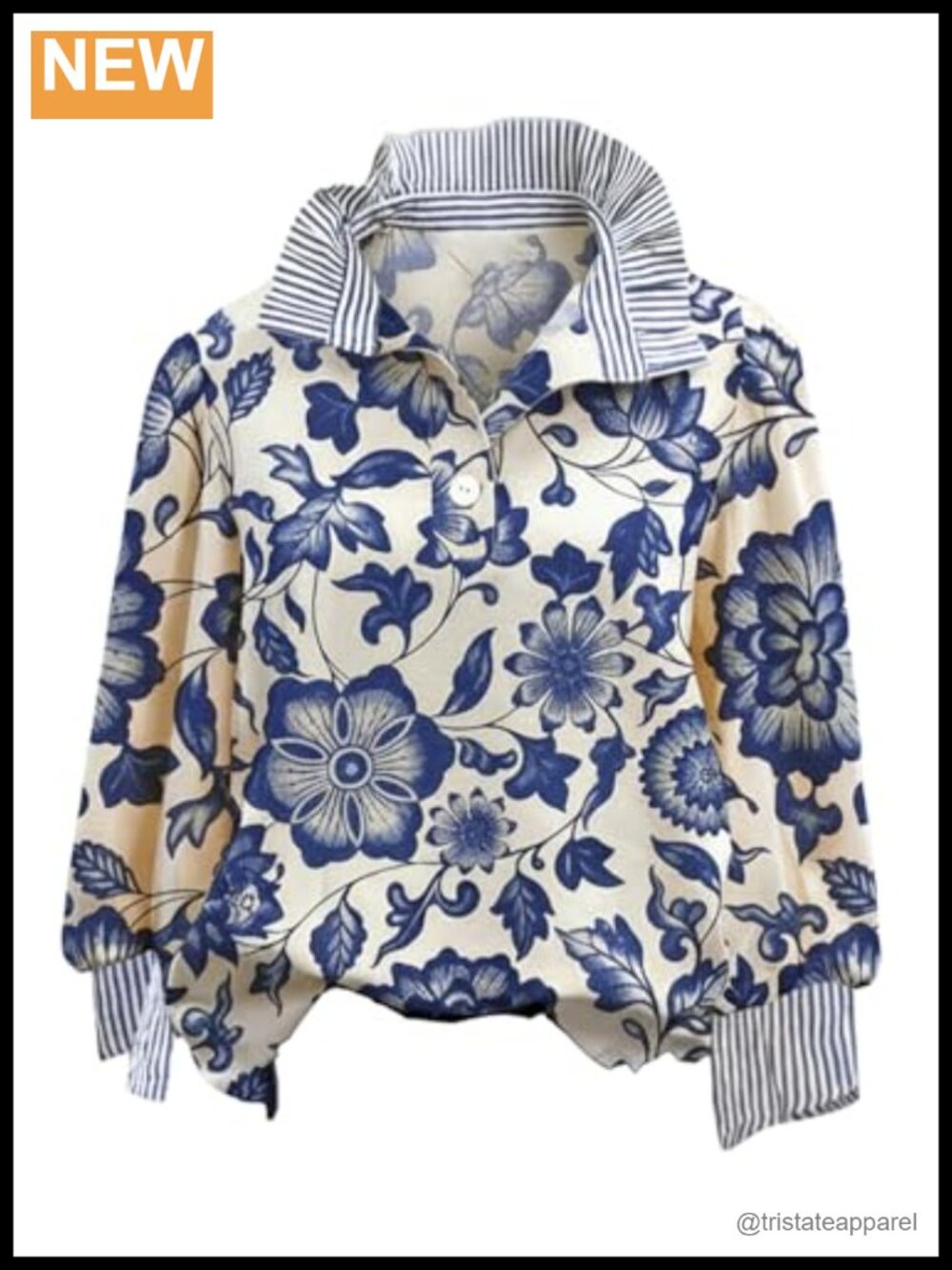 Boho Floral Striped Ruffle Button Up Blouse Colorblock Long Sleeve Work Shirt